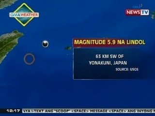 BT: Magnitude 5.9 na lindol, tumama sa Yonakuni, Japan kanina