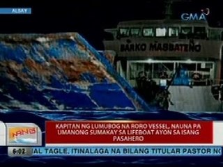 UB: Kapitan ng lumubog ng RORO vessel sa Masbate, nauna pang sumakay sa lifeboat