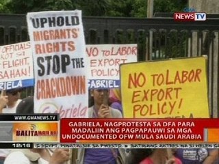 Gabriela, nagprotesta sa DFA para madaliin ang pagpapauwi sa mga undocumented OFW mula Saudi Arabia