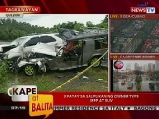 KB: 3 patay sa salpukan ng owner type jeep at SUV sa Tagkawayan, Quezon