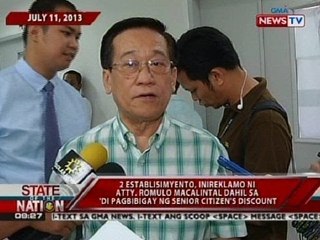 2 establisimiyento, inireklamo ni Macalintal dahil sa 'di pagbibigay ng senior citizen's discount