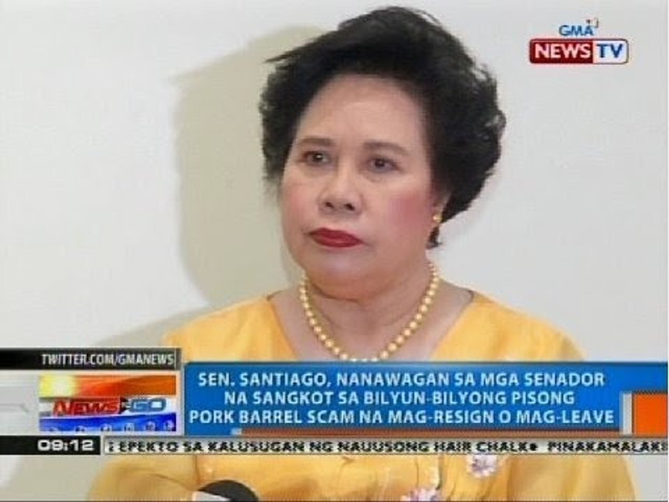 Sen. Santiago, nanawagan sa mga senador na sangkot sa pork barrel scam na mag-resign o mag-leave