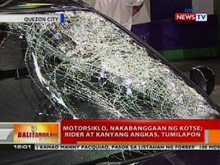 BT: Motorsiklo, nakabanggaan ng kotse; rider at kanyang angkas, tumilapon