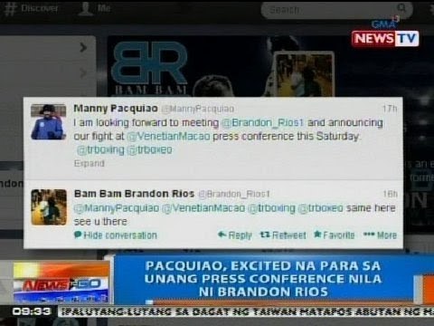 NTG: Pacquiao, excited na para sa unang press conference nila ni Brandon Rios