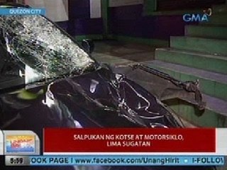 UB: Salpukan ng kotse at motorsiklo sa QC, 5 sugatan