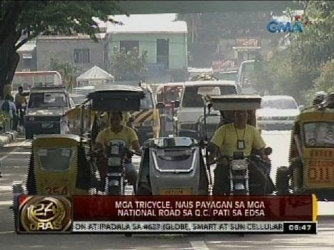 24 Oras: Mga tricycle, nais payagan sa mga National Road sa Q.C. pati sa EDSA