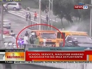 BT: School service sa EDSA Ortigas, nagliyab habang naghahatid ng mga estudyante