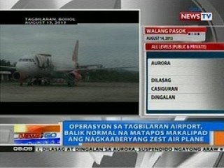 Operasyon sa Tagbilaran airport, balik normal na matapos makalipad ang nagkaaberyang Zest Air plane
