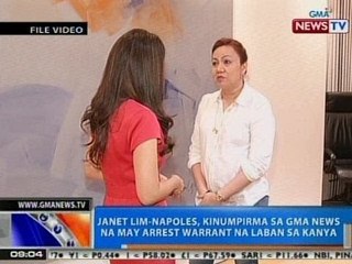 NTG: Napoles, kinumpirma sa GMA News na may arrest warrant na laban sa kanya