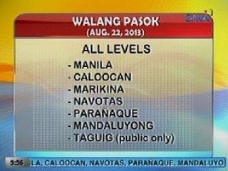 UB: Alamin ang mga eskwelahang walangpasok ngayong araw (Aug. 22, 2013)