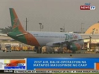 NTG: Zest Air, balik-operasyon na matapos masuspinde ng CAAP