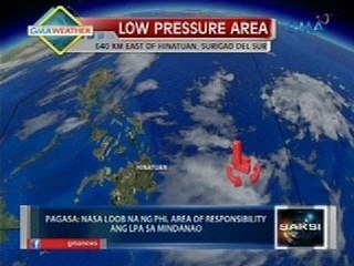 Saksi: PAGASA: Nasa loob na ng PAR ang LPA sa silangan ng Mindanao