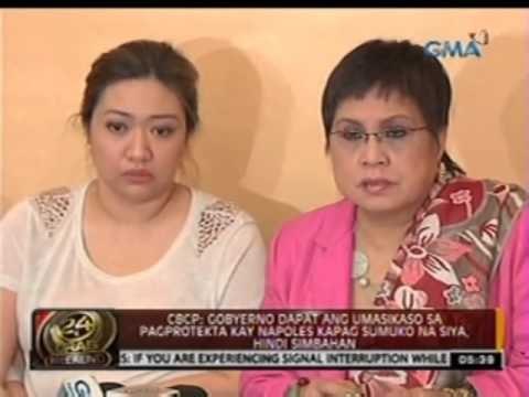 24 Oras: CBCP: Gobyerno ang dapat umasikaso sa pagprotekta kay Napoles kapag sumuko siya
