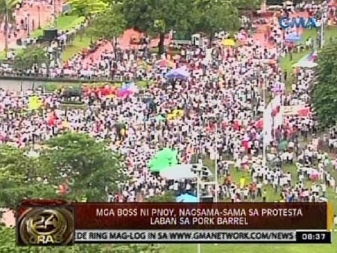 24 Oras: Mga boss ni PNoy, nagsama-sama sa protesta laban sa pork barrel
