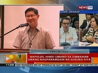 BT: Napoles, hindi umano sa simbahan unang nagparamdam na susuko siya