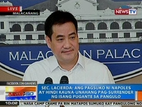 NTG:Lacierda:Ang pagsuko ni Napoles ay hindi kauna-unahang pag-surrender ng isang pugante sa Pangulo