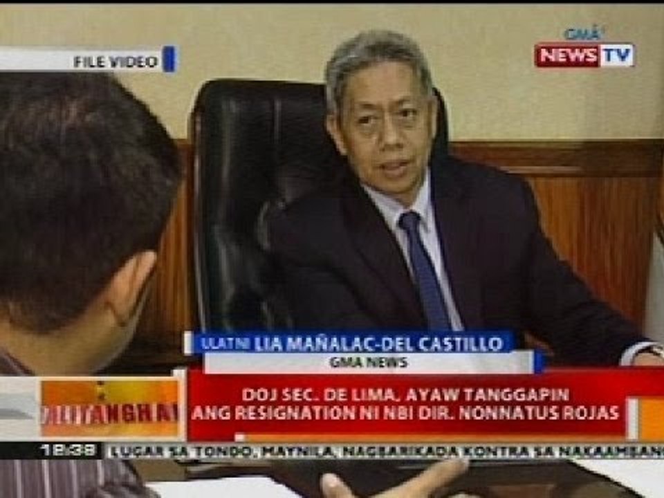 BT: DOJ Sec. De Lima, ayaw tanggapin ang resignation ni NBI Dir. Nonnatus Rojas