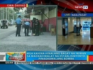 Mga kahina-hinalang bagay na iniwan sa magkahiwalay na establisimyento,  pinagkamalang bomba