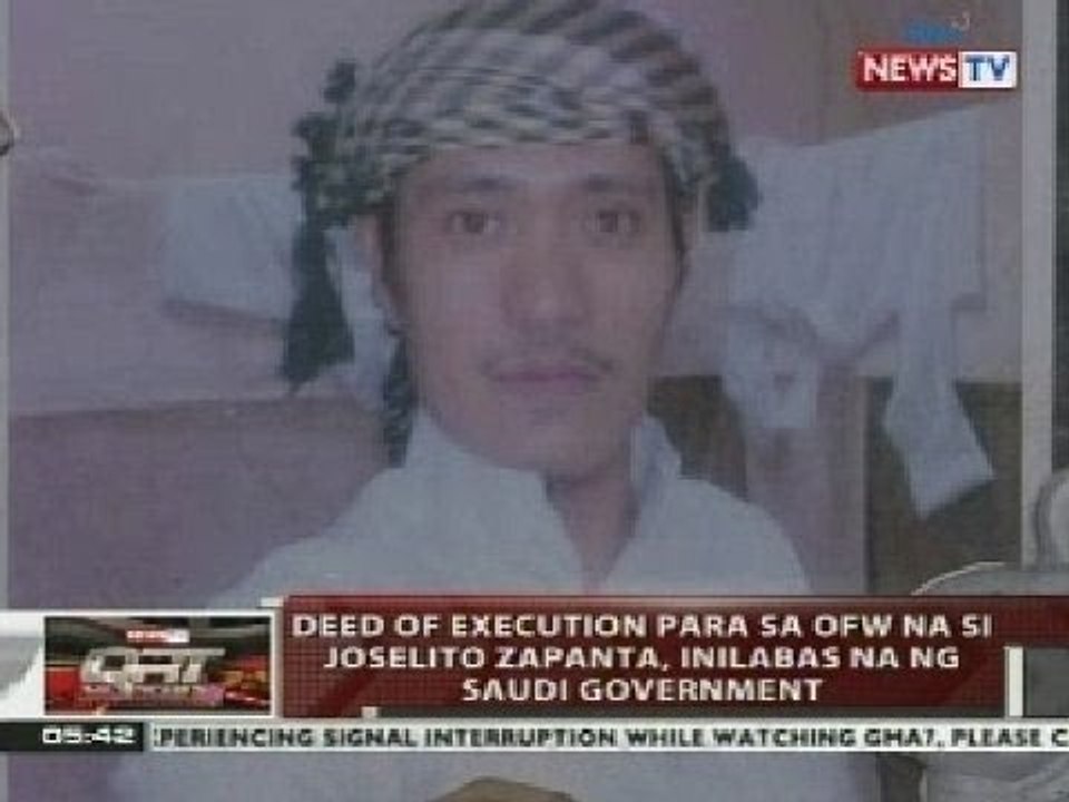 QRT: Deed of execution para sa OFW na si Joselito Zapanta, inilabas na