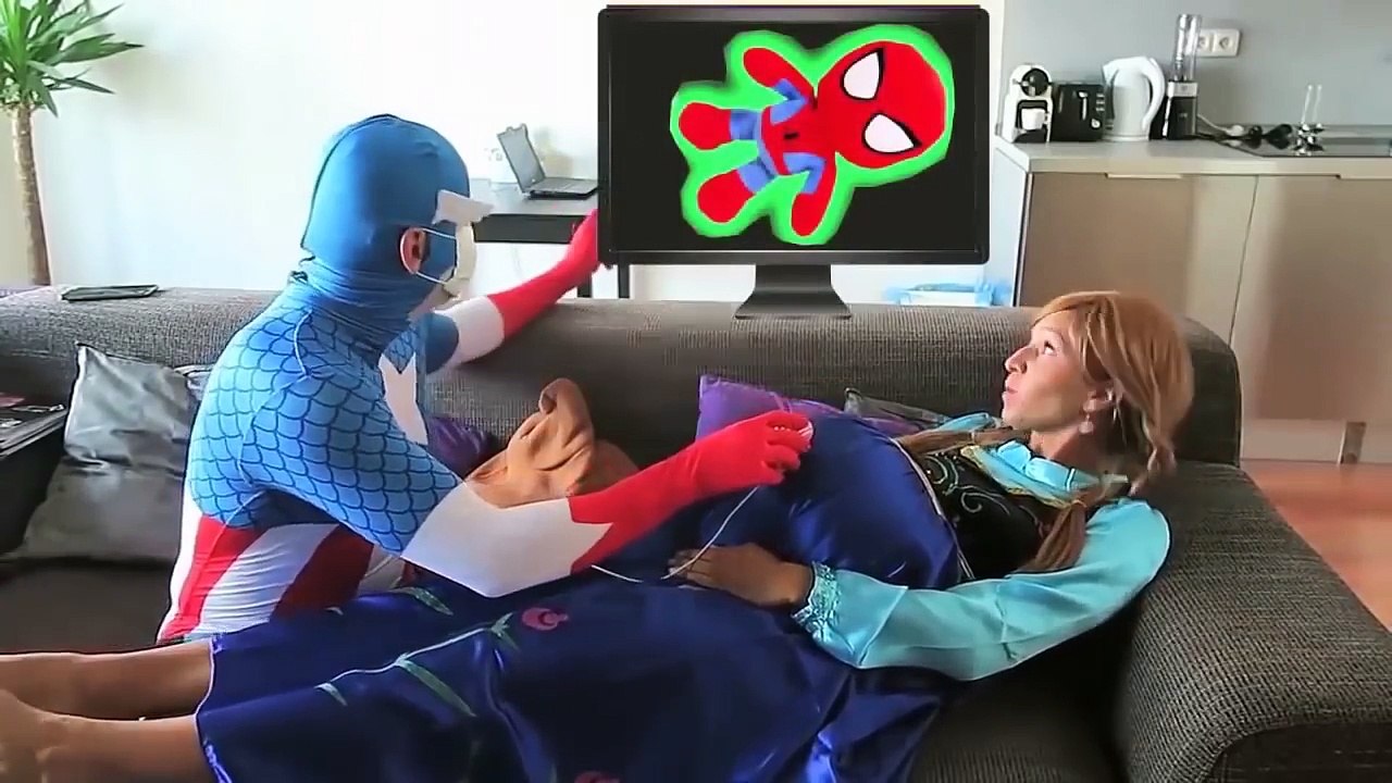 Pregnant Elsa and Pregnant Anna! w Maleficent prank & Captain America Superhero FUN IRL