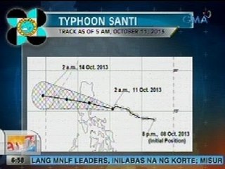 Download Video: UB: Typhoon Santi, posibleng mag-landfall mamayang hatinggabi o madaling araw bukas sa Aurora