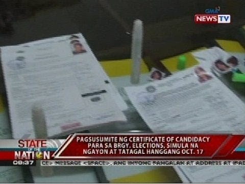 SONA: Pagsusumite ng COC para sa Brgy. Elections, simula na ngayon at tatagal hanggang Oct. 17