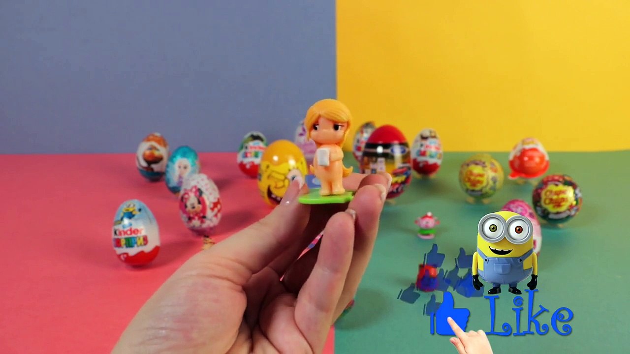 NEW 20 surprise eggs and toys for kids. Kinder Spongebob Minions Stikeez Chupa Chups