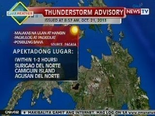NTG: Thunderstorm advisory, itinaas sa Surigao Del Norte, Camiguin Island at Agusan Del Norte