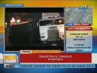 UB: Trailer truck, tumagilid sa Maynila