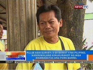 Pulse Asia Survey: 3 sa bawat 4 Pilipino, naniniwalang kinukurakot ng mga mambabatas ang pork barrel
