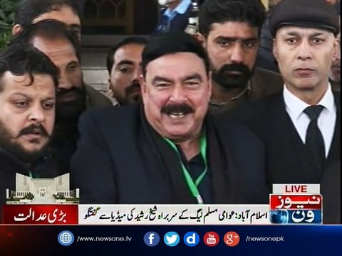 Sheikh Rasheed talks to media outside Supreme court