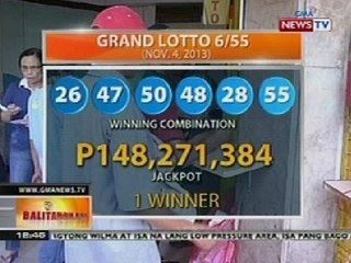 BT:: Grand Lotto 6/55 (Nov. 4, 2013) winner
