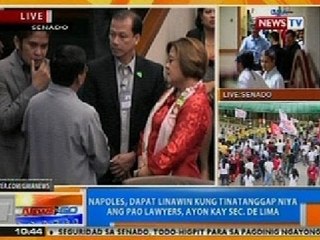 NTG: De Lima: Napoles, dapat linawin kung tinatanggap niya ang PAO lawyers