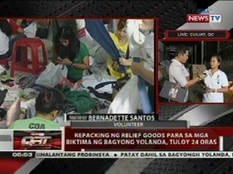 QRT: Repacking ng relief goods para sa mga biktima ng Bagyong Yolanda, patuloy