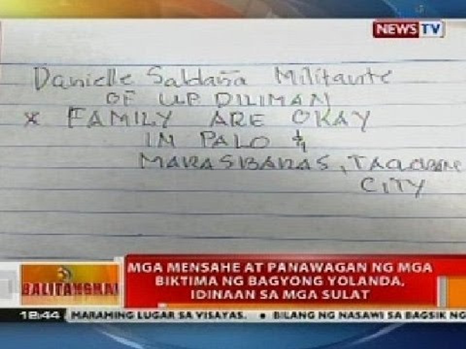 BT: Mga mensahe at panawagan ng mga biktima ng Bagyong Yolanda, idinaan sa mga sulat