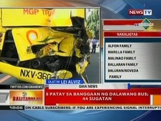 BT: 5 patay sa banggaan ng dalawang bus, 44 sugatan
