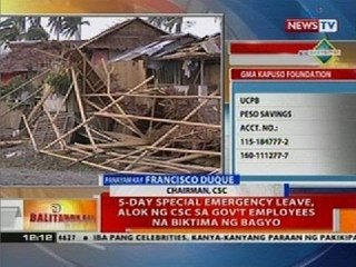 BT: 5-day special emergency leave, alok ng CSC sa gov't employees na biktima ng bagyo