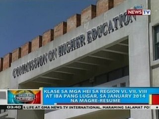 BP : Klase sa mga HEI sa Region 6, 7, 8 at iba pang lugar, sa January 2014 na magre-resume