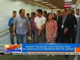 Tải video: NTG: Manny Pacquiao, nasa Macau para sa laban nila ni Brandon Rios sa Linggo