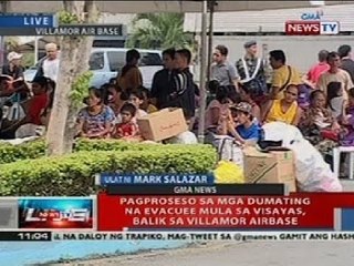 NTL: Pagproseso sa mga dumating na evacuee mula sa Visayas, balik sa Villamor Airbase