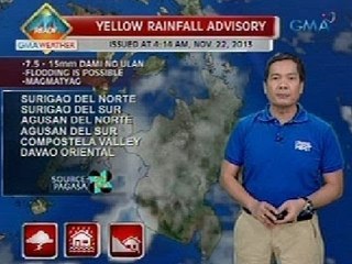 UH: Yellow rainfall advisory, nakataas sa ilang bahagi ng Mindanao ngayong araw