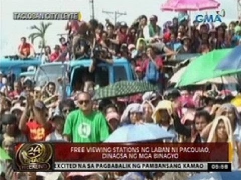 24 Oras: Free viewing stations ng laban ni Pacquiao, dinagsa ng mga biktima ng bagy