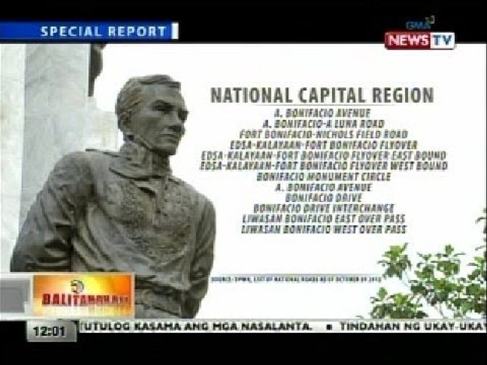 BT: 17 pangunahing lansangan, ipinangalan kay Andres Bonifacio