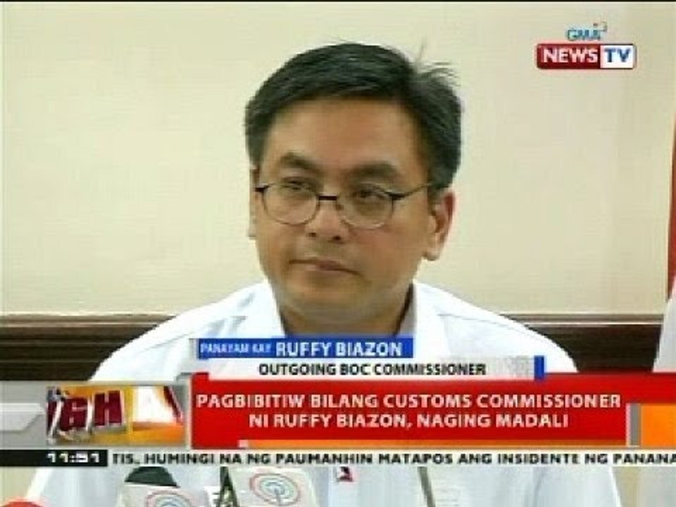 BT: Customs Comm. Biazon, nagbitiw sa pwesto nang madawit sa pork barrel scam