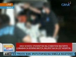 UB: Estudyanteng na-comatose matapos lumaban sa boxing match, inilipat na sa UST Hospital
