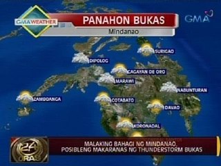 Descargar video: 24Oras: Malaking bahagi ng Mindanao, posibleng makaranas ng thunderstorm bukas