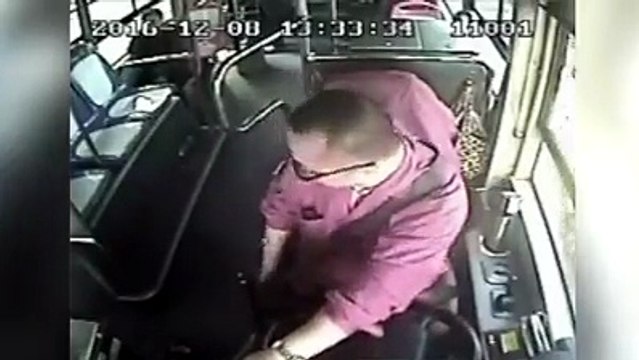 A bus driver stops the public transport vehicle to help an elderly passenger