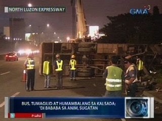 Saksi: Bus, tumagilid at humambalang sa NLEX; di bababa sa 6, sugatan