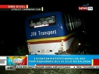 BP: 3 sugatan nang mahulog ang pampasaherong bus sa gilid ng kalsada sa CamSur