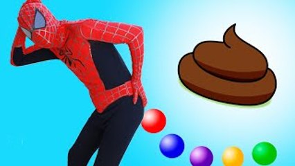 Spiderman Poo Colored Balls with Frozen Elsa - Fun Superheroes Movie In Real Life